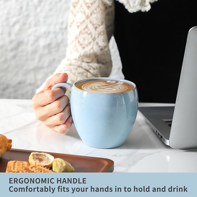Coffee Mugs Set of 4, Stoneware 16 Oz Coffee Mugs for Cappuccino Latte Cocoa and Tea, Ceramic Coffee Cups with Handle,Sky Bule Mugs for Housewarming Gifts, Microwave and Dishwasher Safe