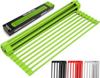 Zulay Kitchen Large Roll Up Dish Drying Rack - Heavy Duty Silicone Wrapped Steel Rods Over Sink Dish Drying Rack - Versatile Roll Up Sink Drying Rack & Trivet - Green,20.5 inches x 13 inches