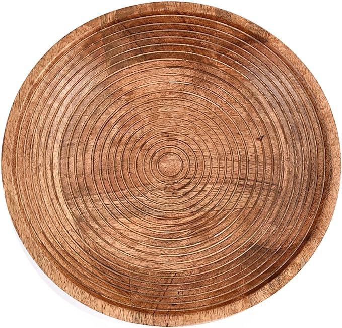 NIRMAN FRUIT BOWL Mango Wood Round Shaped Serving Bowl For Fruit,Dessert Platter Tray Dish Kitchen Dining Fruit,Dessert,Snack (12" x 12" x 5")