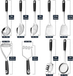 18/0 Stainless Steel Cooking Utensils Set, Heavy Duty Kitchen Utensils for Daily Use Party Wedding Housewarming, Dishwasher Safe, 9 Pieces