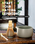 20OZ Matcha Whisk Set - 5PCS Chasen Set Includes Matcha Bowl with Spout, Bamboo Whisk with Ceramic Holder, Macha Scoop and Sifter, Matcha Kit for Ceremony, Gift for Matcha Lovers (Pale Gray-Green)