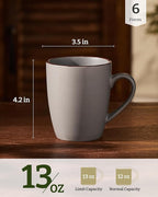 famiware Venus Coffee Mugs for 6, 14 oz Mug Set, Dringking Cup with Handle for Coffee, Tea, Cocoa, Milk, Dark Grey