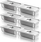 WantJoin Steam Table Hotel Pans with Lid 1/3 Third Size 4 Inch Deep 6 Pack, Stainless Steel Metal Food Storage Container Tray Sets, Restaurant Chafing Dishes Commercial Buffet Catering Supplies