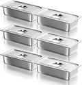 WantJoin Steam Table Hotel Pans with Lid 1/3 Third Size 4 Inch Deep 6 Pack, Thickened Stainless Steel Metal Food Storage Container Tray Set, Restaurant Chafing Dishes Commercial Buffet Catering
