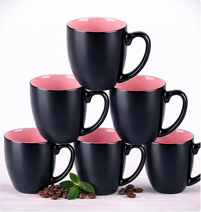 GBhome 12oz Coffee Mugs Set of 6, Large Ceramic Coffee Mugs for Man, Woman, Dad, Mom, Modern Coffee Mugs Set with handle for Tea/Latte/Cappuccino/Milk/Cocoa. Dishwasher&Microwave Safe,Pink