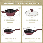 Moss & Stone 4 Piece Nonstick Cookware Set, Small Pots And Pans Set Non stick With Glass Lid, Induction Cookware, Stay Cool Handle, PTFE/PFOA, Kitchen Cookware 4-Piece with Frying Pans Set & Saucepan