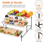 Lifewit 3 Tier Serving Tray, 36 x 17 cm/14 x 6.5 White Plastic Tiered Food Serving Platters, Tiered Tray Stand for Party with Black Collapsible Metal Stand, Dessert Display Stand for Cookies/Crackers