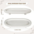 Urban Deco Oval Wooden Decorative Tray Set of 2, Farmhouse Vintage Decorative Tray Stand for Coffee Table, White Serving Tray for Living Room Kitchen Home Decor - 2 Pack