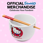 Silver Buffalo Sanrio Hello Kitty Japanese Ceramic Ramen Noodle Rice Bowl with Chopsticks, Microwave Safe, 20 Ounces
