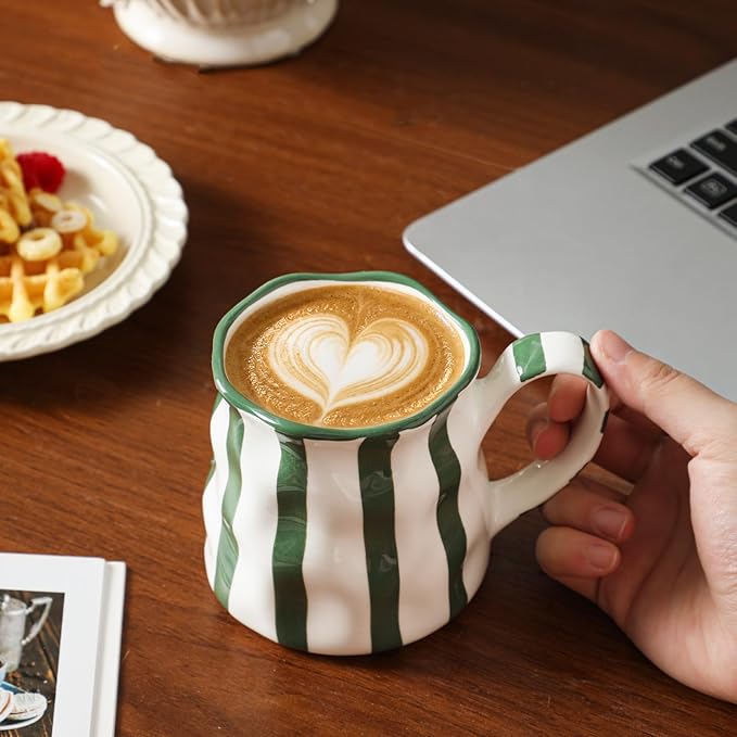 Ceramic Cute Coffee Mugs Set of 2,Cute Mugs For Women,Pretty Mugs(Striped),14 oz Ceramic Large Mugs, Dishwasher Microwave Safe