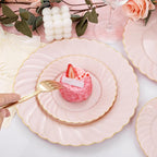 YOUBET 125Pcs Pink Plastic Plates with Gold Rim - Scalloped Plastic Plates Set Includes 25 Dinner, 25 Dessert Plate, 75 Gold Silverware for 25Geusts for Wedding Birthday Baby Shower Mothers Day