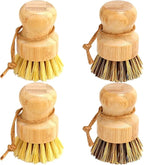 Bamboo Dish Brush Set, 4 Pcs Palm Wooden Dish Scrubber Brush, Dish Brushes, Durable Wood Dishes Scrub Brush, Natural Round Vegetable Cleaning Pots Pans Sink Washing Kitchen Brush by Aisuly