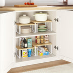 HOOBRO Spice Rack Set of 2, Kitchen Counter Organizer, Kitchen Storage, Cabinet Organizer Shelf, Nest, Stackable, Side-by-Side & L-Shape for Cabinet, Kitchen, Natural and White WN33TL01