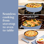 12 Inch Non Stick Frying Pans with Lid, 5 QT Nonstick Deep Frying Pan Skillet, Saute Pan with Detachable Handle, Compatible with All Stoves, Oven Safe, PTFE & PFAS-Free, Blue