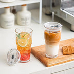 SoulTimes 20oz Glass Tumbler with Lid and Glass Straw –Set of 4, Clear Reusable Iced Coffee Cup, Drinking Glass for Coffee, Tea, Juice, Smoothies – Durable & Elegant Glassware