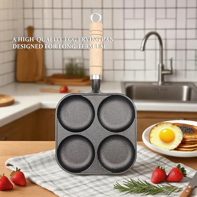 Cast Iron 4-Cup Egg Pan Skillet, Small Omelette Pan, Family Breakfast Pan for Eggs, Pancakes, Sandwich & Bruger, Suitable for Gas Stove and Induction Cooktop, Natural Nonstick with Seasoning, 7.5 inch