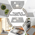 Large Stone Dish Drying Mat for Kitchen Counter, Eco-friendly, Instant Drying Pad,Diatomaceous Earth Water Absorbing Mat, Foldable and Super Absorbent Dish Drying Stone Mat, 24"×16", Light Gray