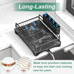 Dish Drying Rack for Kitchen Counter, Large Dish Drying Rack with Utensil Holder & Cutlery Tray, Dish Drainer with Drainboard, Black