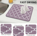 WISELIFE Dish Drying Mat Super Absorbent Drying Mat Large Dish Drying Mats for Kitchen Counter Easy Clean Dish Mat Kitchen Drying Mat15"x 18" Stylish Purple