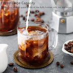 Glass Coffee Mugs, 16 oz Ice coffee cups, Large Clear Tea Cups Set of 2, Glass Mugs with Handles, Glass Cups for Latte, Cappuccino, and Tea