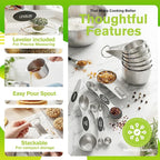 Measuring Cups and Spoons Set, 304 Stainless Steel Measuring Cups Set of 7,8 Magnetic Stainless Steel Measuring Spoons & 1 Leveler for for Measure Dry and Liquid Ingredients