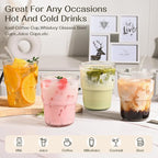 AUFXKOO13oz Glass Tumbler with Straw and Lid，2 Pack Iced Coffee Cups with lids Reusable,Glass to go Coffee Cup,Glass Cups with Lids for Drinking Matcha, Coffee, and Juice.
