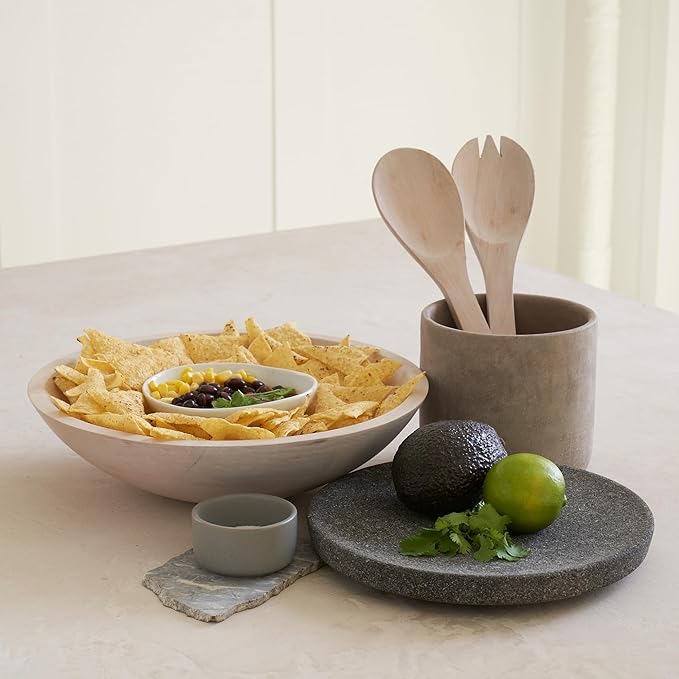 Extra Large Wooden Salad Bowl Set With Serving Utensils - A Beautiful Party Salad & Fruit Bowl With Serving Spoons Perfect for Your Dinner Party - Decorative & Practical Kitchen Must-Have