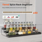 Expandable Spice Rack Organizer - 3 Tier Adjustable Spice Organizer for Cabinet & Countertop - Easy Visibility - Black
