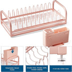 Pink Dish Rack - Small Dish Drying Rack for Limitied Kitchen Counter, Narrow Stainless Steel Dish Drainer w Tray, Cutlery Holder, Cute Kitchen Appliances Organizer for A Lovely You