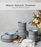 GBHOME 12-Piece Stoneware Dinnerware Set for 4 – Ribbed Ceramic Plates and Bowls, Scratch-Resistant, Microwave & Dishwasher Safe, Reactive Glaze, Deep Tidal Blue