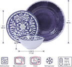 Melamine Dinnerware Set, 12 Pieces Plates and Bowls Set, Unbreakable Dish Set,Lightweight,Camping,Dishwasher Safe,Service for 4, Blue-purple