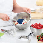 Tovolo Silicone Cooking Utensil Set of 6 Stainless Steel Handle Ladle Slotted Turner Tongs Flex Core Spatula Scraper Mixing Spoon & Potato Masher, Dishwasher Safe BPA Free Utensils, Deep Indigo