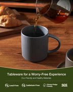 famiware Coffee Mug Set for 8, Star 12 oz Catering Mugs Cup Set with Handle for Coffee, Tea, Cocoa, Milk - Ceramic Stoneware Drinkware Set, Matte Dark Charcoal