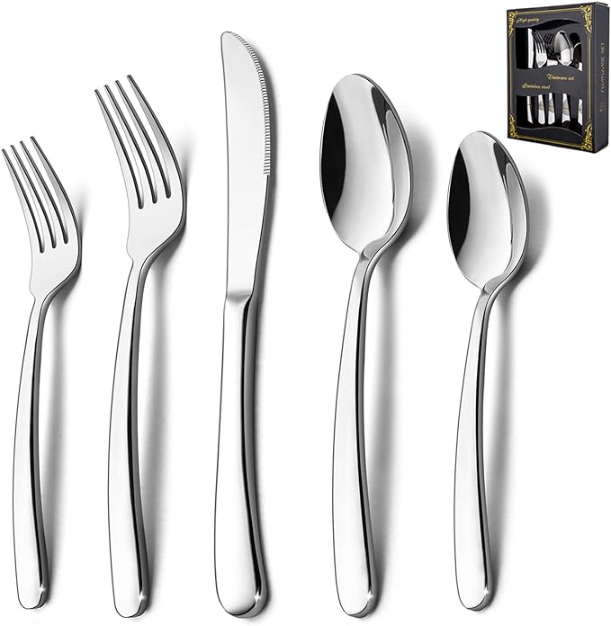 20-Piece Heavy Duty Silverware Set, HaWare Stainless Steel Solid Flatware Cutlery for 4, Modern & Elegant Design for Home/Restaurant/Wedding, Mirror Polished and Dishwasher Safe