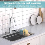 Sink Caddy Sponge Holder Kitchen Sink Organizer, Telescopic sink organizer rack for kitchen Expandable 13.4" to 17.1", Stainless Steel