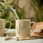 Artisanal Handcrafted Ceramic Mug with Sage Botanical Design - 10oz Off-White Stoneware Coffee Cup, Elegant Purple Sage Pattern, Dishwasher Safe, Comfort Grip Handle for Daily Use