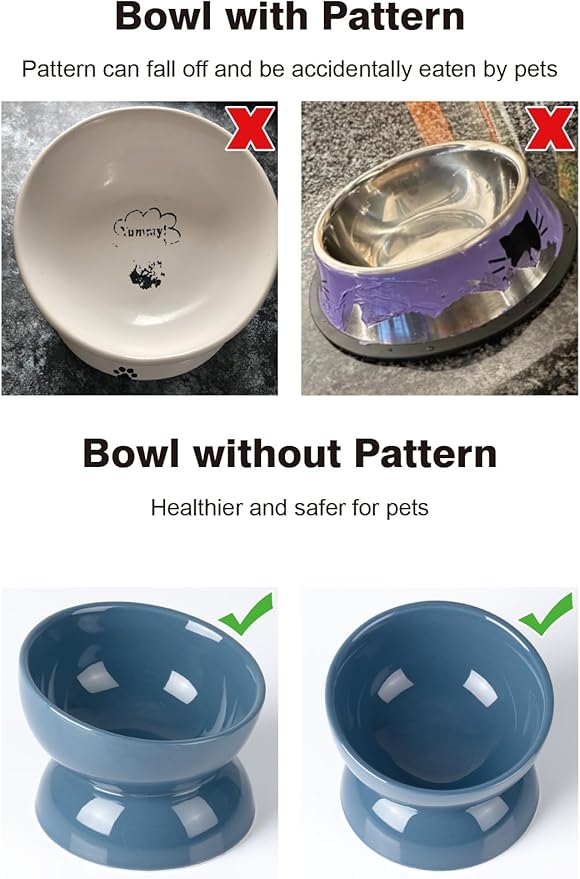 ABRUTY Cat Water Bowl, 16 OZ Ceramic Elevated Cat Bowls, 15° Tilted and Raised Pet Food Dish, Anti Vomiting Protect Pets' Spines and Whisker Fatigue, Blue