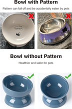 ABRUTY Cat Water Bowl, 16 OZ Ceramic Elevated Cat Bowls, 15° Tilted and Raised Pet Food Dish, Anti Vomiting Protect Pets' Spines and Whisker Fatigue, Blue