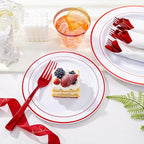 WELLIFE 350-Piece Red Plastic Party Dishware Set - 50 Dinner Plates, 50 Dessert Plates, 50 Cups, 50 Plastic Cutlery