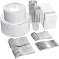 I00000 700 Piece Silver Dinnerware Set for 100 Guests-100 Dinner Plates, 100 Dessert Plates, 100 Disposable Cups 10 oz, 100 Paper Napkins, 100 Plastic Silverware Set Perfect for Party & Wedding