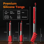 HST Tongs for Cooking with Silicone Tips(3 Pack), Non Stick Kitchen Tongs with Silicone Tip for Cooking BBQ Baking (12", Red)