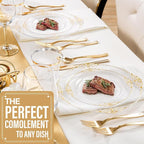 Hioasis 300pcsClear and Gold Plastic Plates - Disposable Dinnerware Set Perfect for 50 Guests include 50 Dinner Plate, 50 Dessert Plate, 50 Forks,50 Spoons, 50 Knives, 50 Cups (NO Napkins Included)