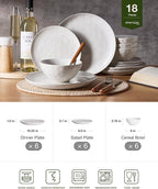 Famiware Dinnerware Sets for 6, Ocean Round 18-Piece Kitchen Plates and Bowls Sets, Microwave and Dishwasher Safe, Scratch Resistant, Matte White