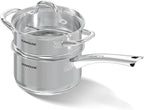 SUNHOUSE 2 Qt Stainless Steel Saucepan with Steamer and Lid - Steamer for Cooking, Kitchen Induction Cooking Pot with Vegetable Food Steamer Basket with Stay-Cool Handle