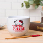 Silver Buffalo Sanrio Hello Kitty Cup Noodles Nissin Ceramic Ramen Noodle Rice Bowl with Chopsticks, Microwave Safe, 20 Ounces