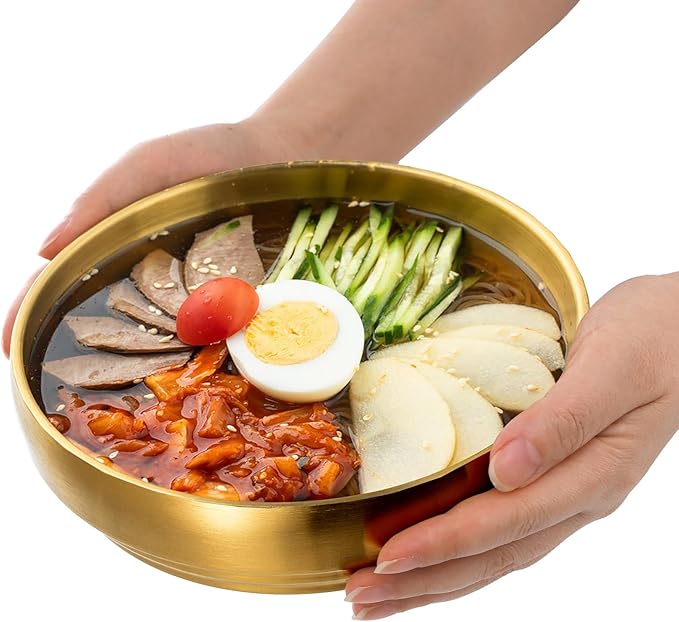 Frcctre 3 Pack 7.3 Inch Large Stainless Steel Bowls, 31 OZ Double Walled Insulated Bowls, Unbreakable Decorative Golden Bowl Serving Bowl for Salad Soup Noodle Friut Mixing, Dishwasher Safe