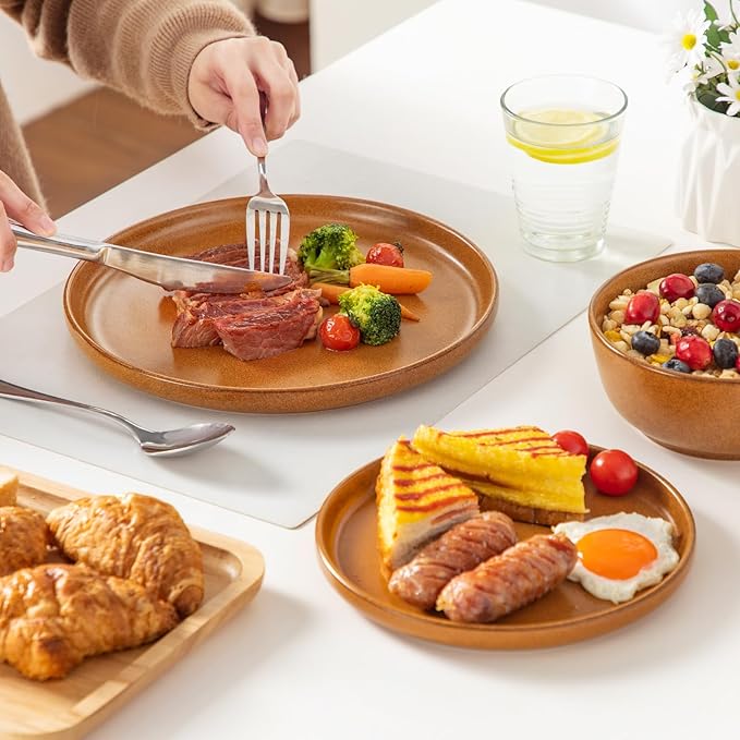vancasso ZERMATT Dinnerware Sets for 6, 18 Pieces Plates and Bowls Set for Kitchen, Stoneware Dishes Set for 6, Dishwasher & Microwave Safe, Yellow