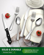 36 Pcs Silverware Set with Steak Knives Food-Grade Stainless Steel Flatware Set for 6 Mirror Cutlery Include Forks Spoons and Knives Set Dishwasher Safe Utensil Sets for Home Restaurant