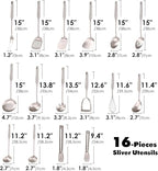 18/10 Stainless Steel Cooking Utensils Set - 16 PCS All Metal Small & Large Kitchen Spoons, Serving Utensils - Whisk, Masher, Fork, Tongs, Solid/Slotted Spoon, Spatula, Turner, Ladle, Skimmer, Pasta