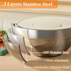 Mixing Bowls with Lids Set, 6 PCS Stainless Steel Mixing Bowls with 3 Grater Attachments, Kitchen Food Storage Organizers Nesting Mixing Bowl, Large Size 4.5, 3.5, 2.1, 1.5, 1.1, 0.7QT